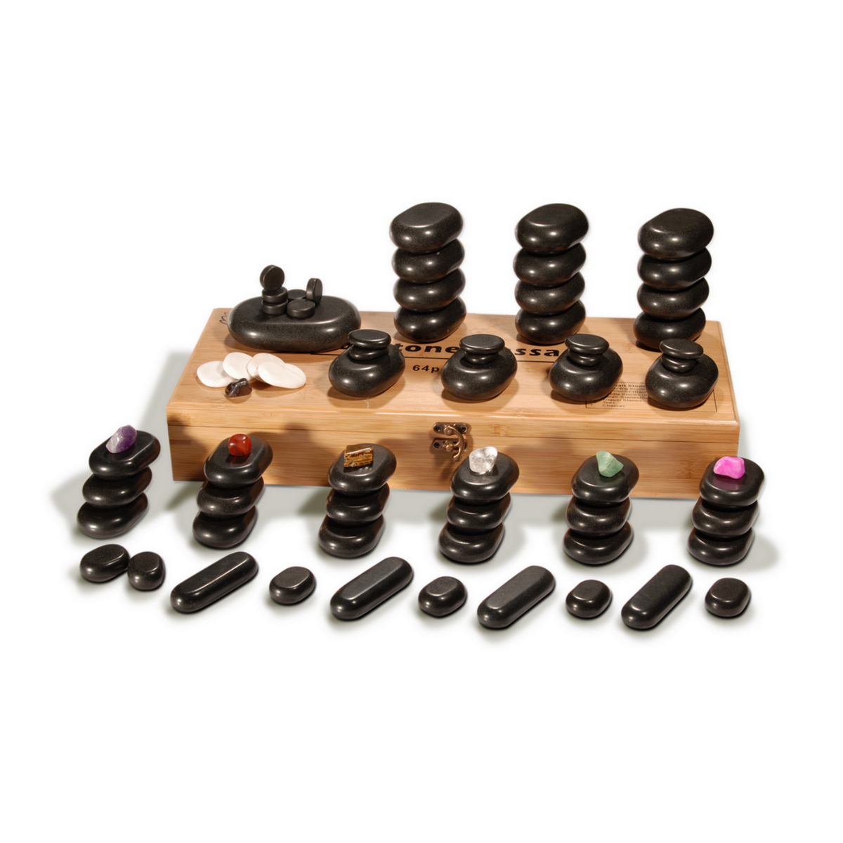 MasterMassageEquipment®Deluxe70PieceBasaltHotStoneMassageSetwithBambooBox