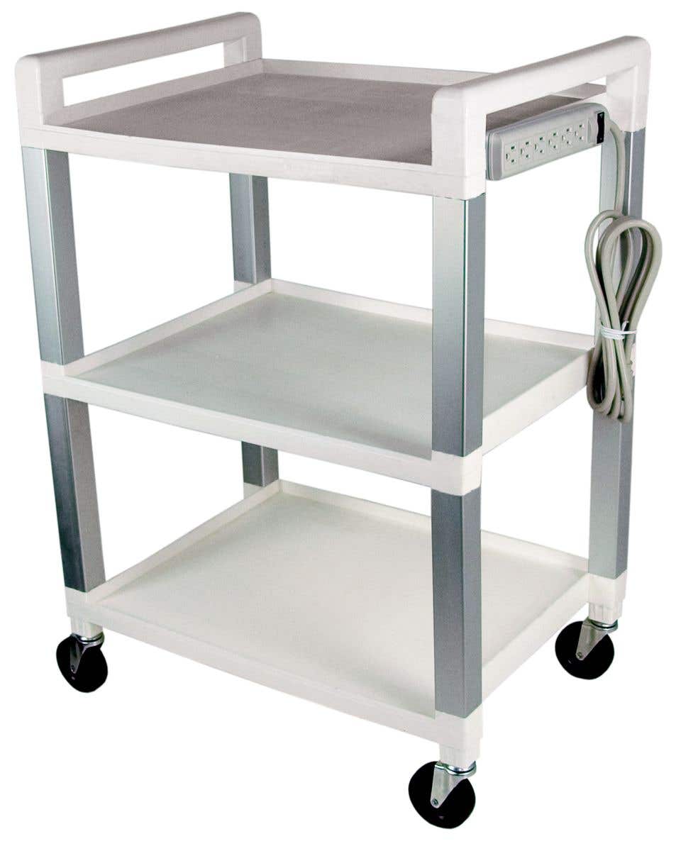 PolyThreeShelfCartWithPowerStrip